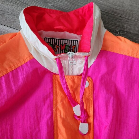 East West Vintage Jacket Large Neon Pink Long Sleeve Nylon Zip Colorful Y2k - Picture 10 of 16